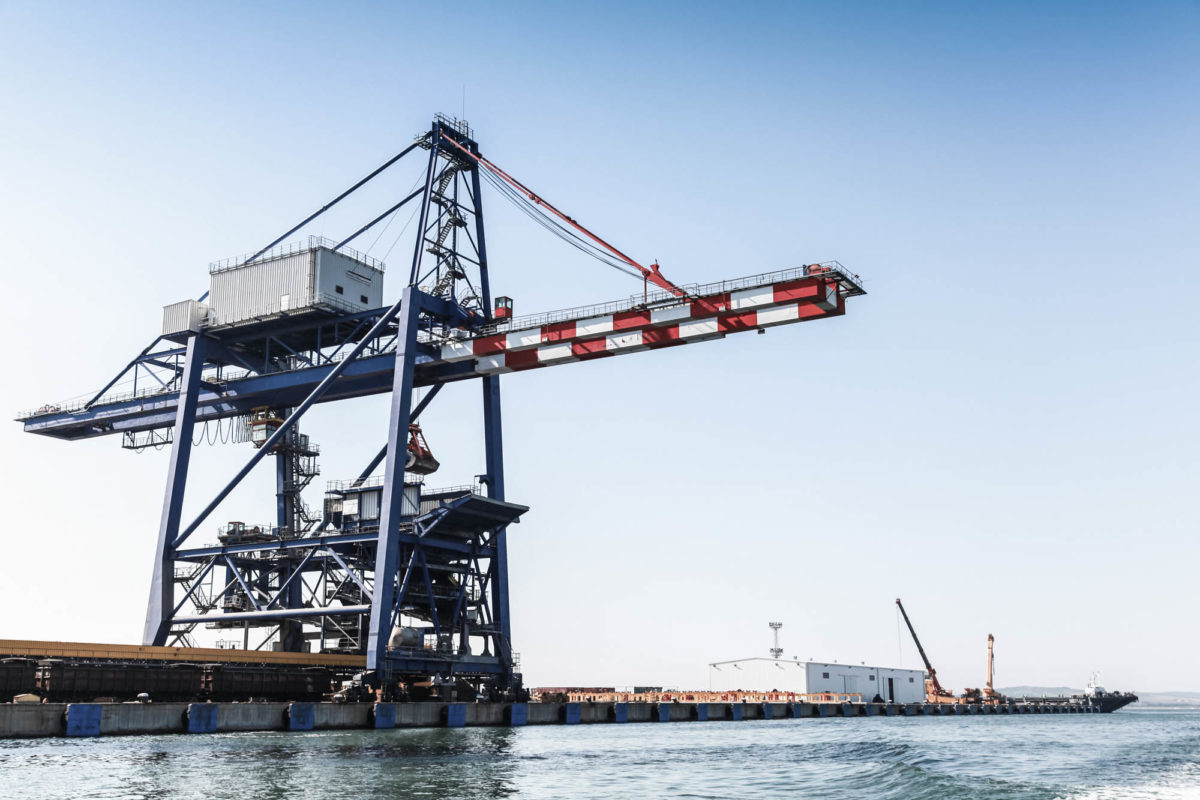 Gantry cranes in Port of Burgas, Black Sea coast, Bulgaria