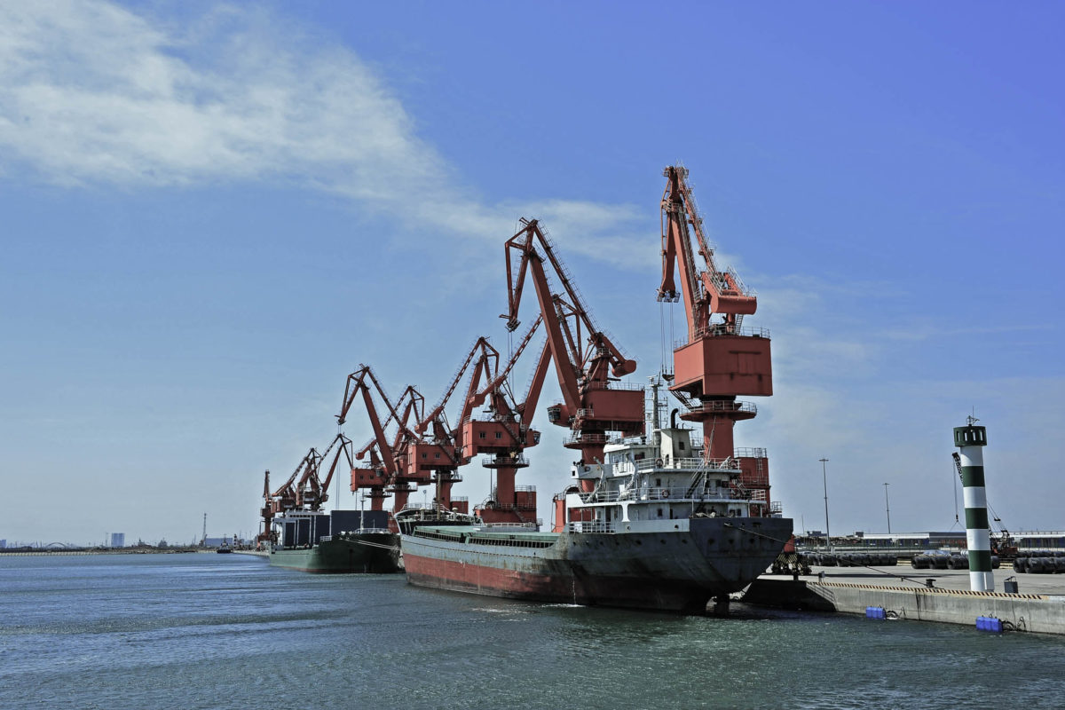 Port crane bridge and bulk carrier